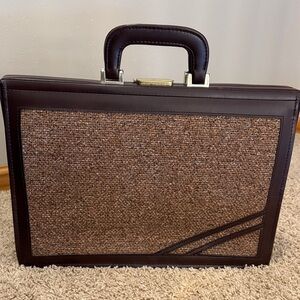 Vintage Brown Tweed Leather Expandable Attaché Briefcase